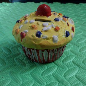 Cupcake Coin Bank Ceramic Piggy Bank HAND PAINTED